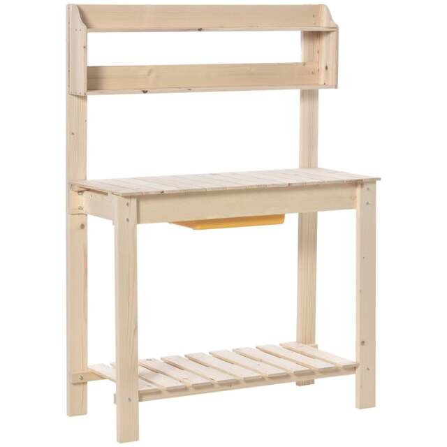 Garden Potting Bench Workbench Workstation Table w/ Sliding Tabletop & Dry Sink