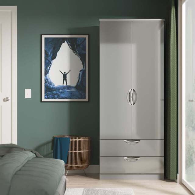 Camden Tall Wardrobe Grey 2 Doors 2 Drawers 182cm