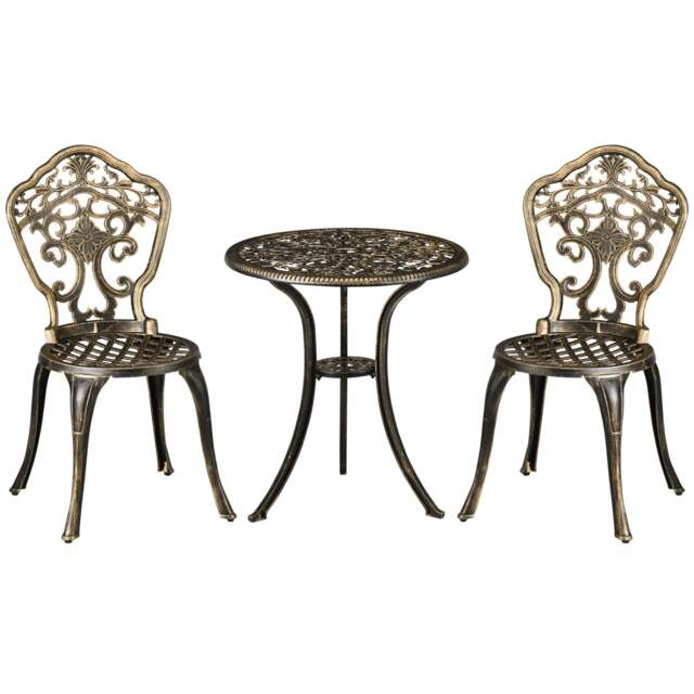 3-Piece Cast Aluminium Garden Bistro Set for 3 with Parasol Hole