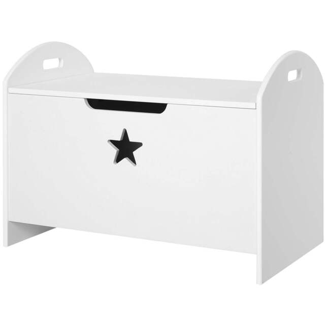 Kids Wooden Toy Box Organizer Children's Toy Storage with Lid Safety Hinge Side Handle Playroom Furniture White