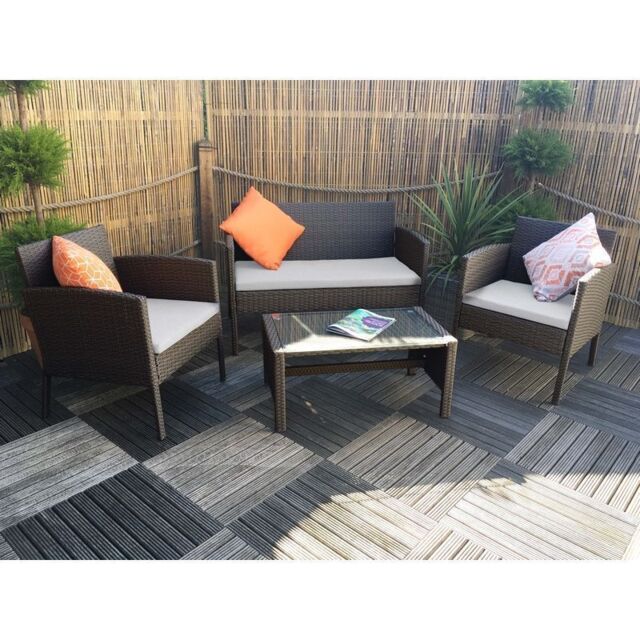 Nevada Rattan Garden Patio Dining Set by Royalcraft - 2 Seats Grey Cushions