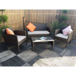 Nevada Rattan Garden Patio Dining Set by Royalcraft - 2 Seats Grey Cushions