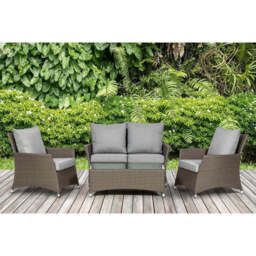 Paris Rattan Garden Patio Dining Set by Royalcraft - 4 Seats Grey Cushions