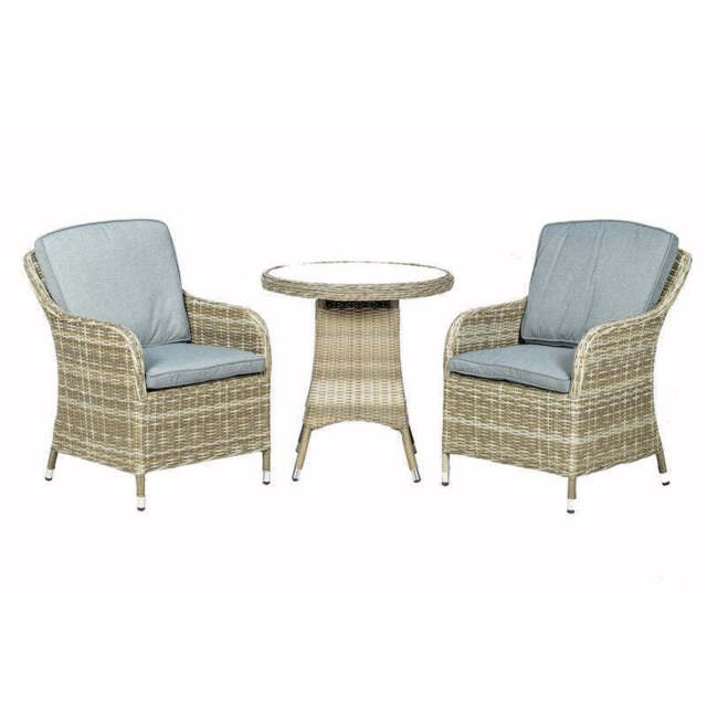 Wentworth Rattan Garden Bistro Set by Royalcraft - 2 Seats Grey Cushions