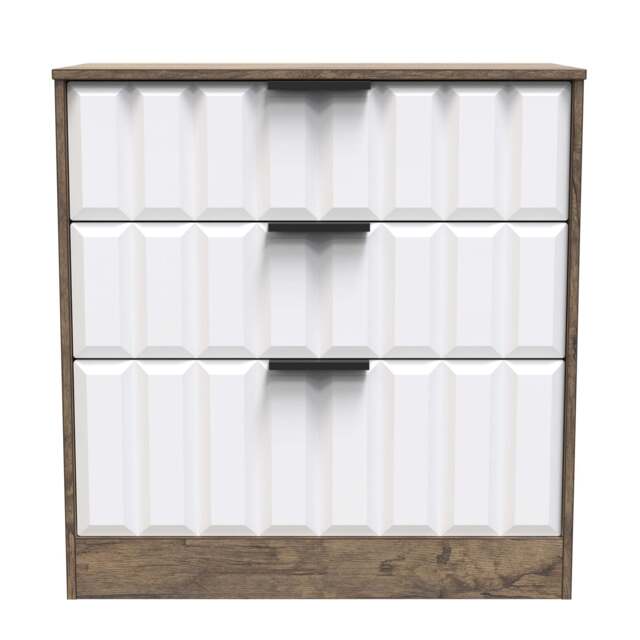 New York C Chest of Drawers White & Vintage Oak 3 Drawers 77cm