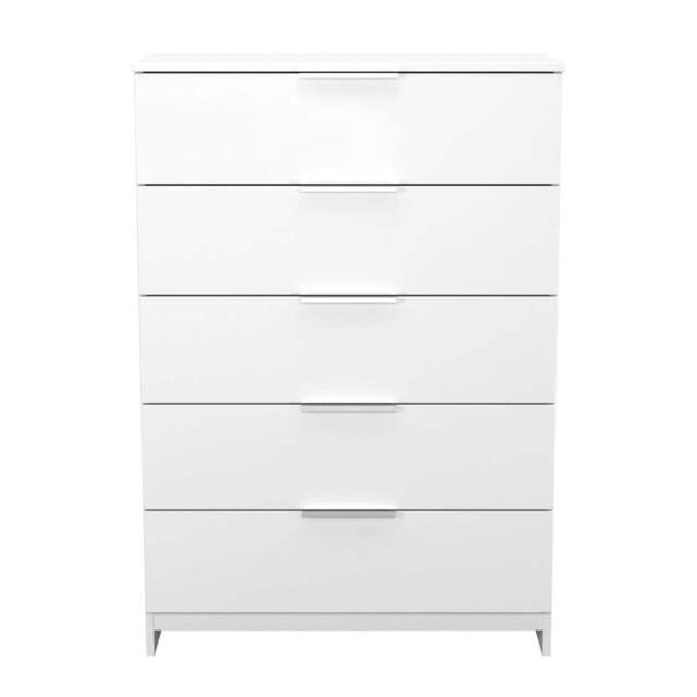 Plymouth Tall Chest of Drawers White 5 Drawers 74cm