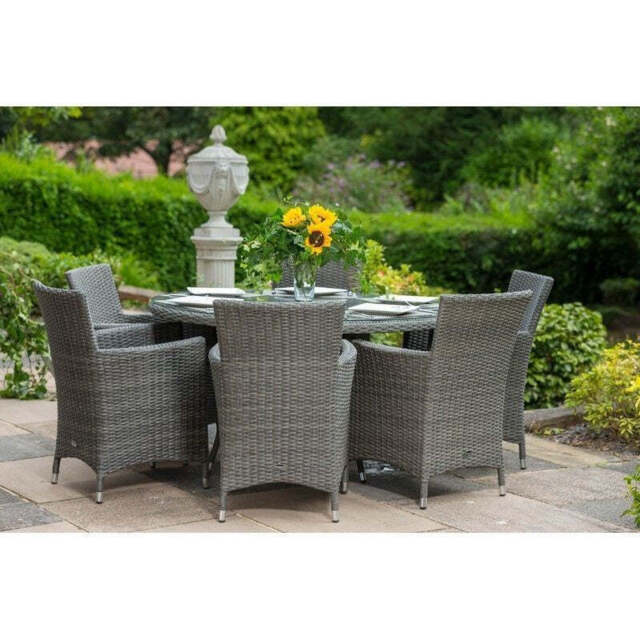 Paris Rattan Garden Patio Dining Set by Royalcraft - 6 Seats Grey Cushions