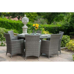 Paris Rattan Garden Patio Dining Set by Royalcraft - 6 Seats Grey Cushions