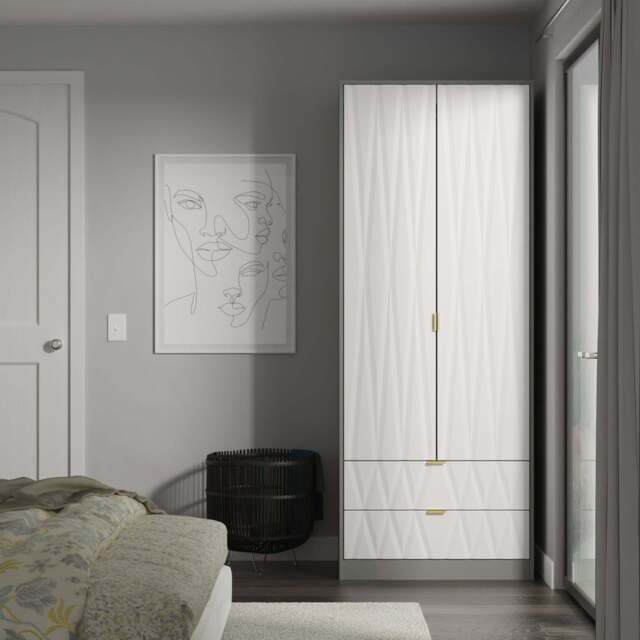 Las Vegas F Tall Wardrobe Grey 2 Doors 2 Drawers 53cm