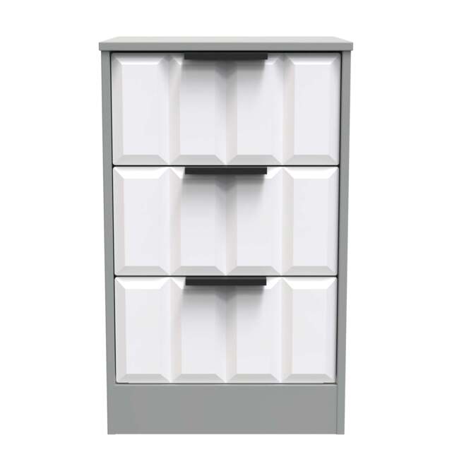 New York C Bedside Table White & Grey 3 Drawers 45cm