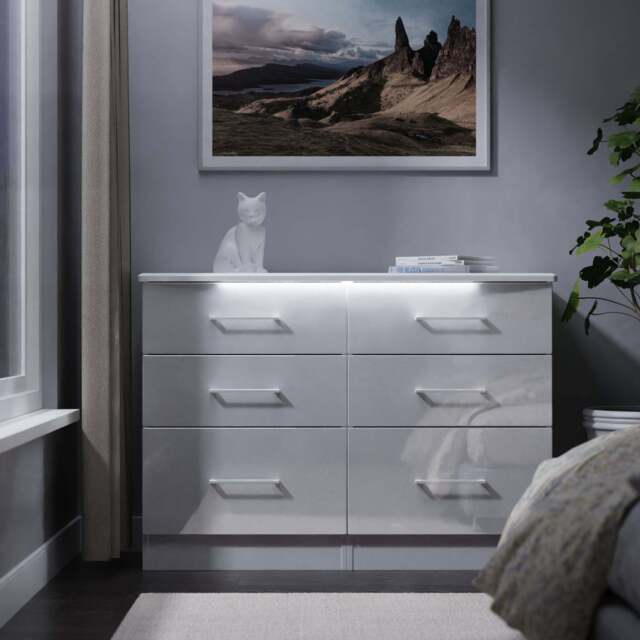 Paris Large Chest of Drawers White 6 Drawers 112cm