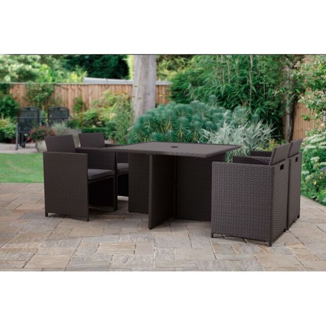 Nevada Rattan Garden Patio Dining Set by Royalcraft - 4 Seats Grey Cushions