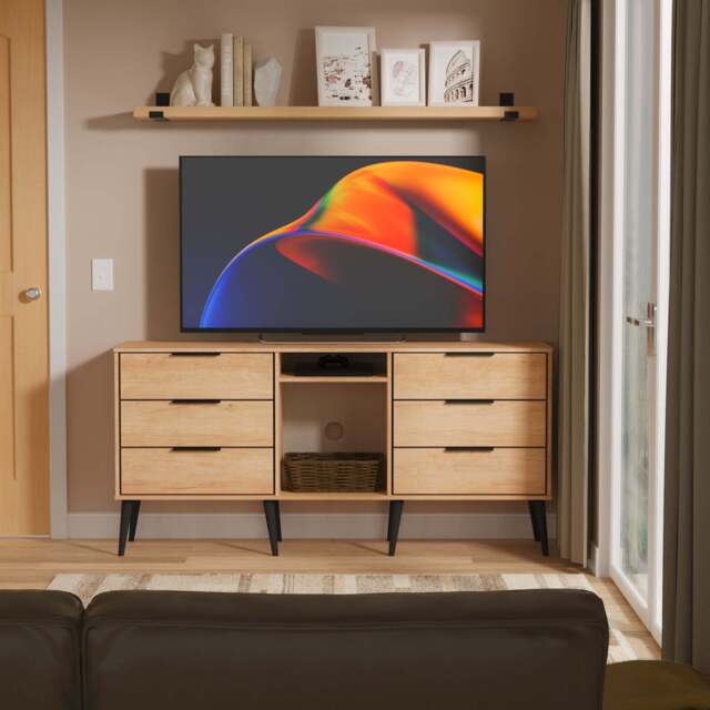 Hong Kong B Large Sideboard Dark Oak 2 Shelves 6 Drawers 152cm