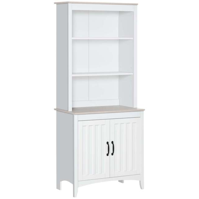 Tall Kitchen Cupboard with 3 Open Shelves and Double Door Cabinet