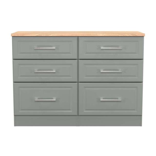 Kent Large Chest of Drawers Grey & Oak 6 Drawers 110cm