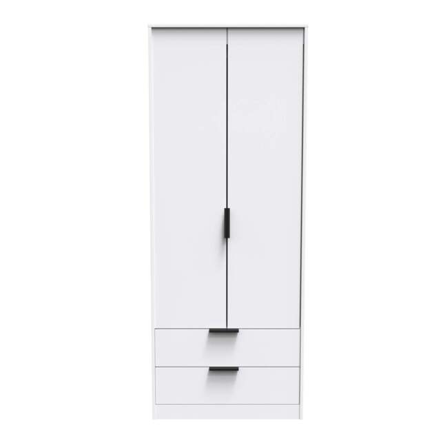 Hong Kong C Tall Wardrobe White 2 Doors 2 Drawers 197cm