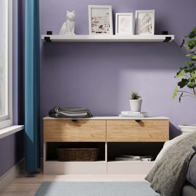 Bora Large Chest of Drawers Oak & Off-White 2 Shelves 2 Drawers 110cm