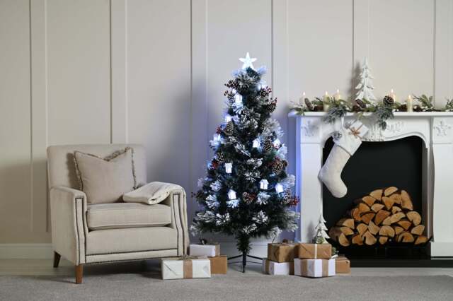 3ft Berries & Pinecones Christmas Tree Artificial - White Frosted Green Fibre Optic White 80 Tips