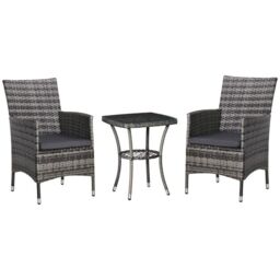 Outsunny Three-Piece Rattan Chair Set With Cushions - Grey