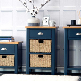 Rutland Blue Painted Oak 1 Drawer 2 Wicker Basket Cabinet