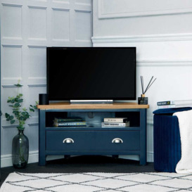 Rutland Blue Painted Oak Corner TV Unit