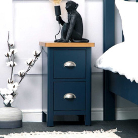 Rutland Blue Painted Oak 2 Drawer Slim Bedside Table
