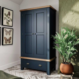Wessex Smoked Oak Blue Painted 2 Door Wardrobe with Drawer
