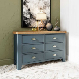 Wessex Smoked Oak Blue Painted Chest of 6 Drawers