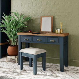 Wessex Smoked Oak Blue Painted Dressing Table With Mirror