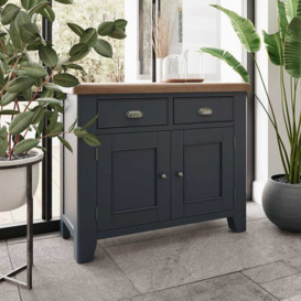 Wessex Smoked Oak Blue Painted Small 2 Drawer 2 Door Sideboard