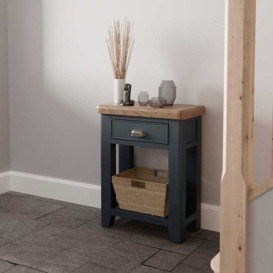 Wessex Smoked Oak Blue Painted Telephone Table with Wicker Basket