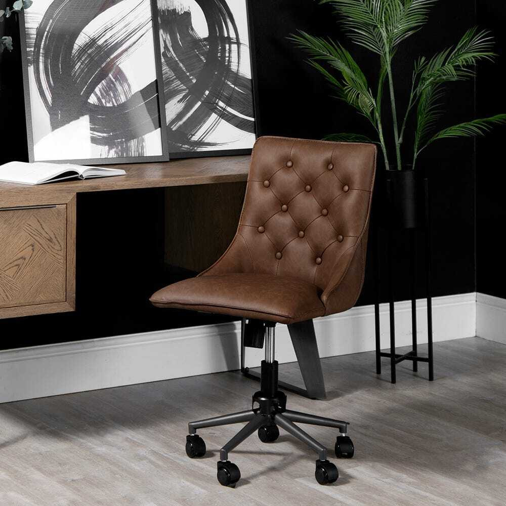 Industrial Brown Studded Back Office Chair