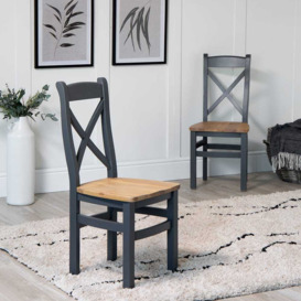 Suffolk Midnight Grey Painted Oak Crossback Chair With Wooden Seat