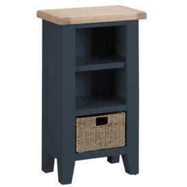 Suffolk Midnight Grey Painted Oak Small Narrow Bookcase with Wicker Basket