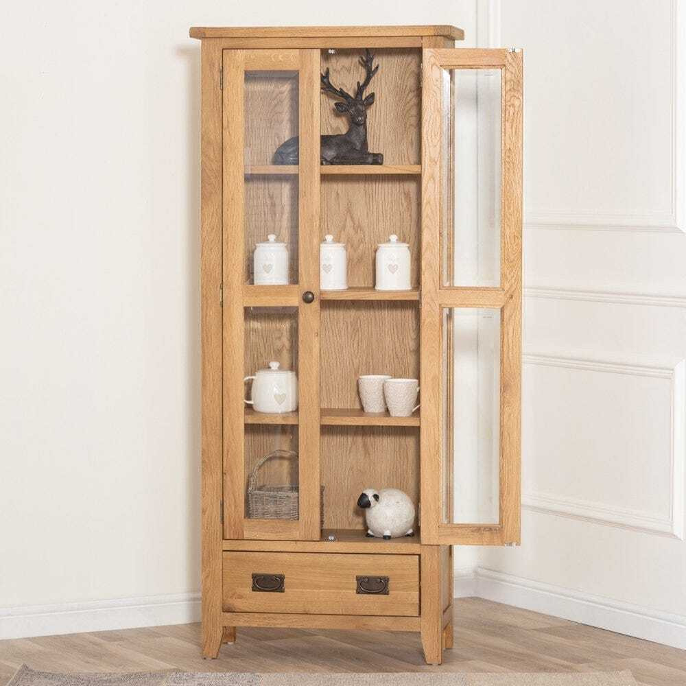 Rustic Oak Glass Display Cabinet