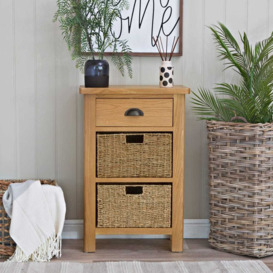 Rutland Oak 1 Drawer 2 Wicker Basket Cabinet