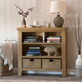 Wessex Smoked Oak Small Bookcase with Wicker Baskets