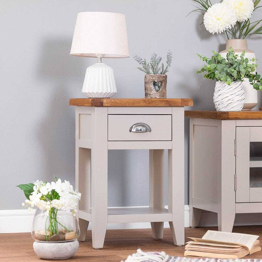 Chester Stone Painted Oak 1 Drawer Small Lamp Table