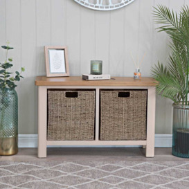 Rutland Painted Oak Hall Bench with Wicker Baskets