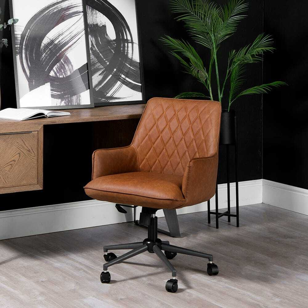Industrial Tan Diamond Stitch Office Chair