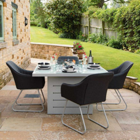 Salcombe Outdoor Living Square Dining Table with Firepit & 4 Dark Grey Chairs
