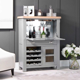 Dorset Storm Grey Painted Oak Drinks Cabinet with Wine Rack