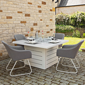 Salcombe Outdoor Living White Patterned Square Firepit Table & 4 Light Grey Chairs