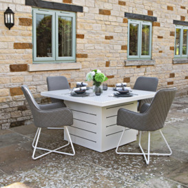 Salcombe Outdoor Living White Patterned Square Table & 4 Light Grey Chairs