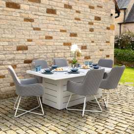 Salcombe Outdoor Living White Patterned 2.0m Table & 6 Light Grey Chairs