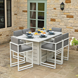 Salcombe Outdoor Living White Patterned Bar Table & 6 Light Grey Bar Stools