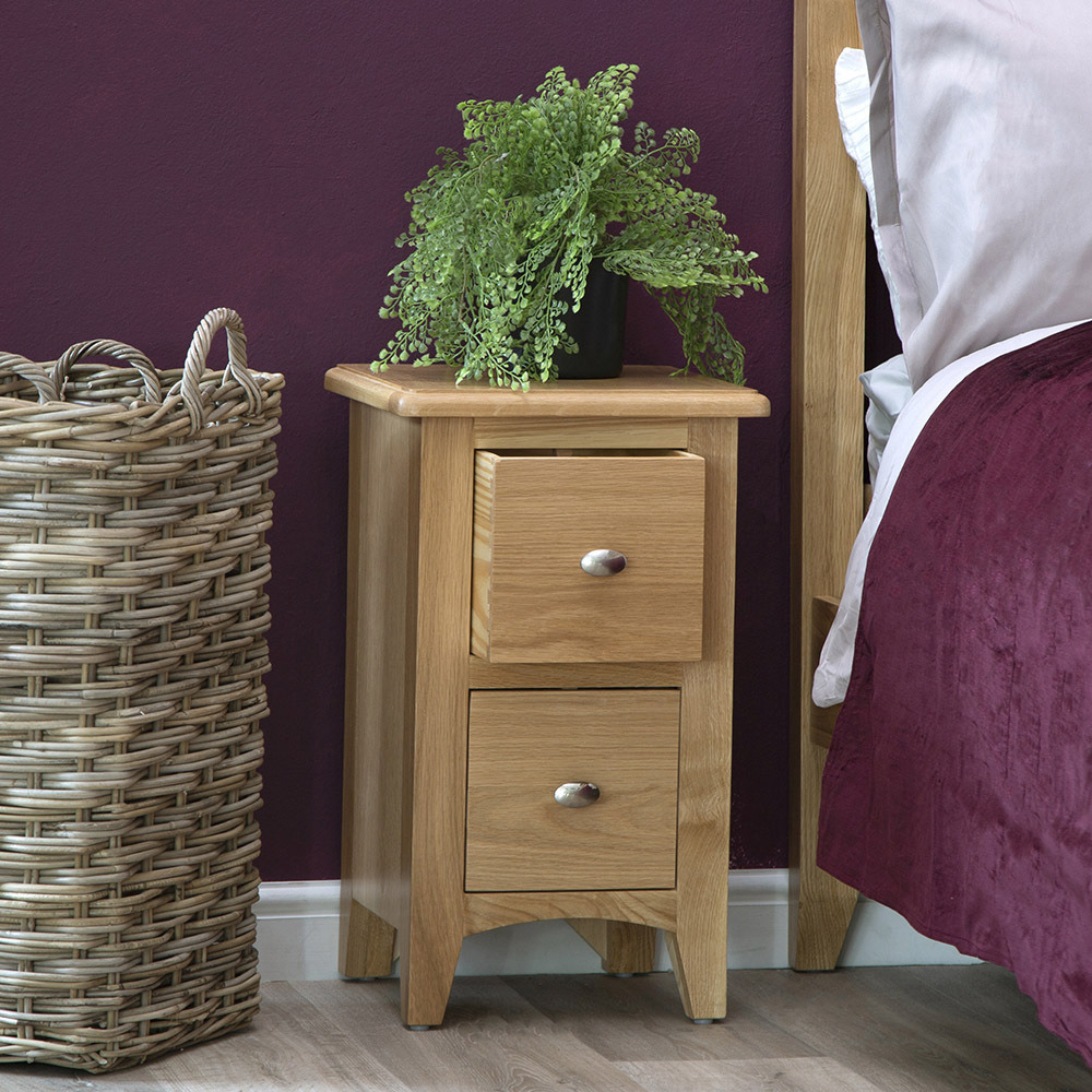 Gloucester Oak Slim 2 Drawer Bedside Table