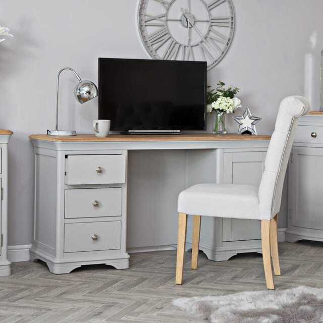 Ashbourne Grey Painted Large Double Pedestal Desk