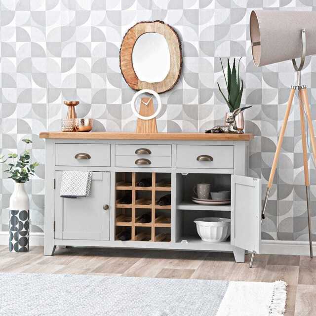 Hampshire Grey Painted Oak Large Sideboard Wine Rack by Chiltern