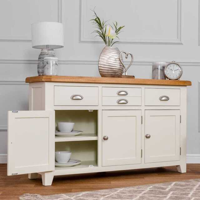 Hampshire Ivory Painted Oak 3 Door Large Sideboard